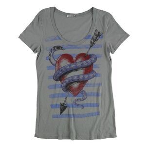 Sweet & Toxic Womens Arrow And Snake Heart Graphic T-Shirt, Grey, NWT